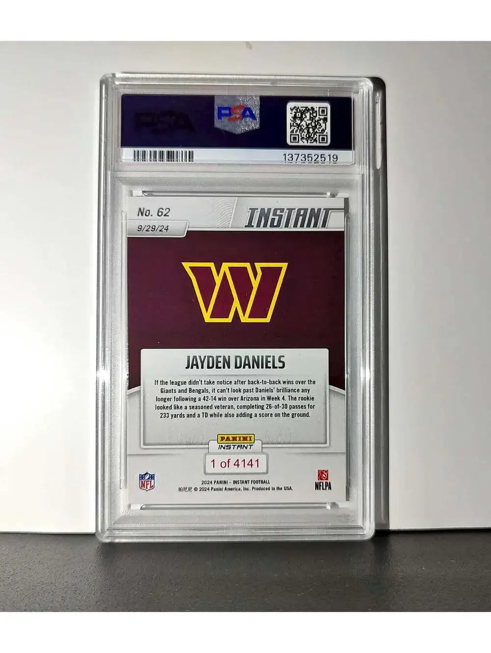 Jayden Daniels Rookie 2024 Panini Instant NFL #62 PSA 10 Gem Mint